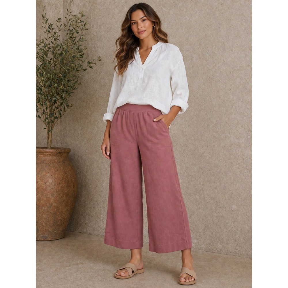 Duluth Trading Co  Wide Leg Crop Pants XL Regular Cotton Stretch Pocket Mauve